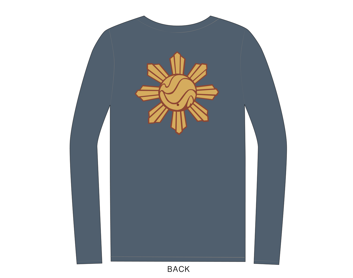 FLOW on Dusk Blue long sleeve & Manila Crimson SUN on back