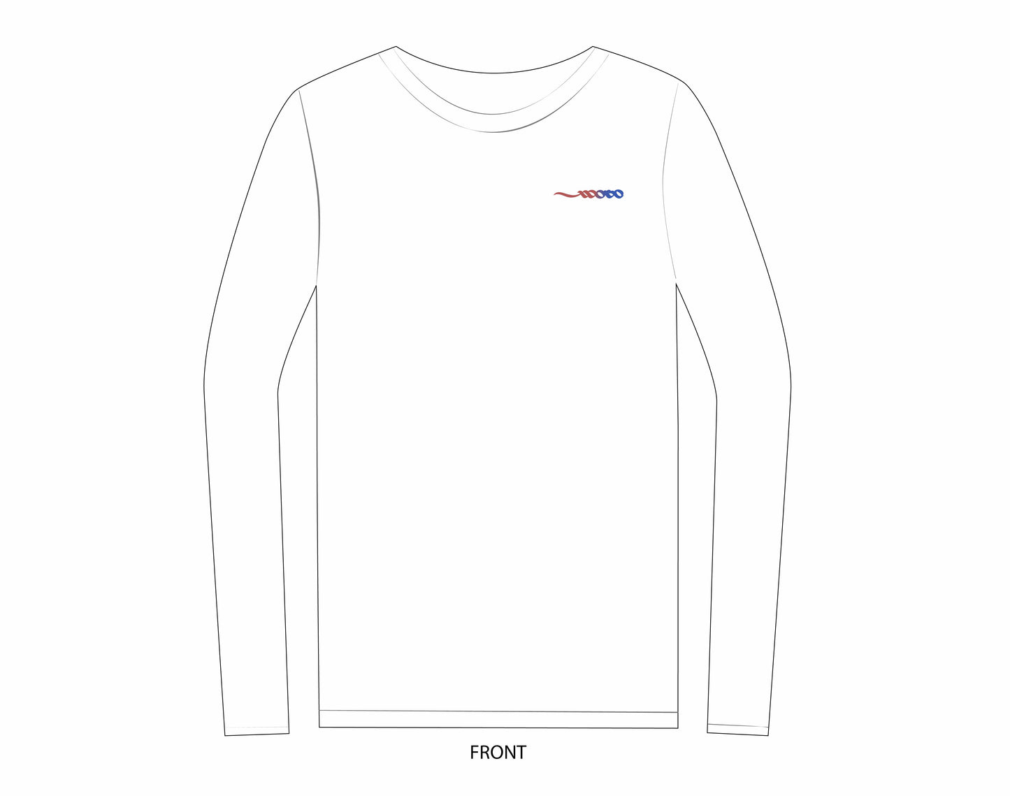 Manila SUN on back of white long sleeve & Red/Blue FLOW on front